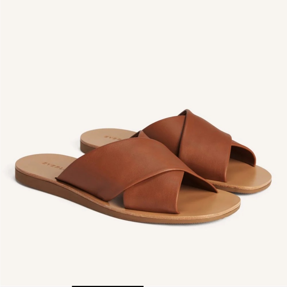 Everlane Women’s Brown Leather Crossover Slide Sandals